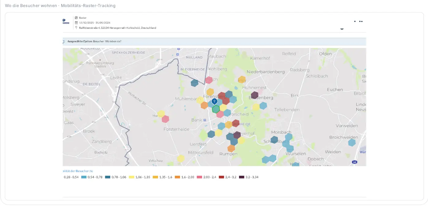 Wohnorte der Besucher als Heatmap im Einzugsgebiet